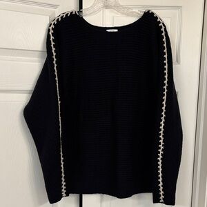 J. Jill Black Sweater with Cream Detailing Large